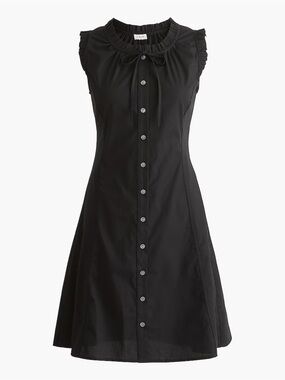 J.Crew Factory Ruffle Tie-Neck Mini Dress Regenerative Cotton Blend Black Size 6